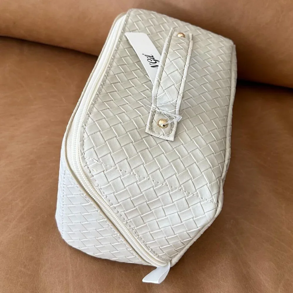 Cream High Capacity Makeup Bag, NWT